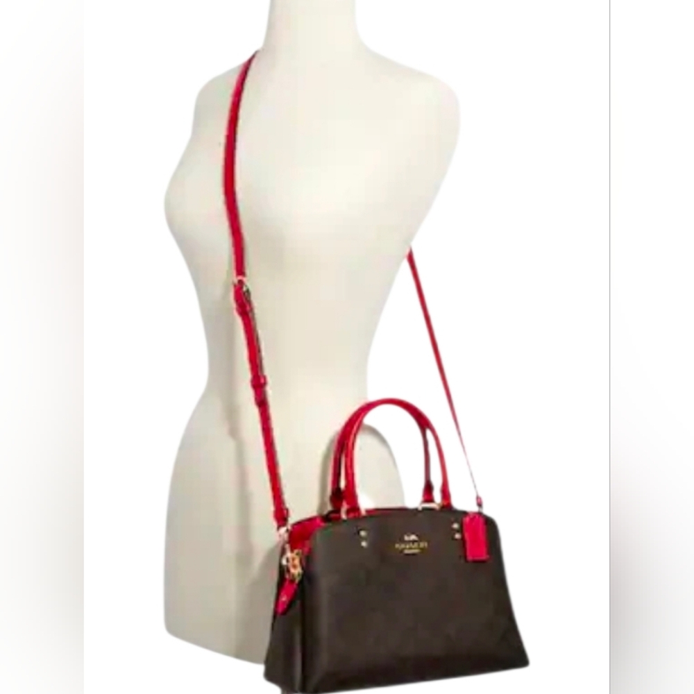 Coach Lillie Carryall Bag w/ Hang Tag - Signature Brown and Red Canvas #91495